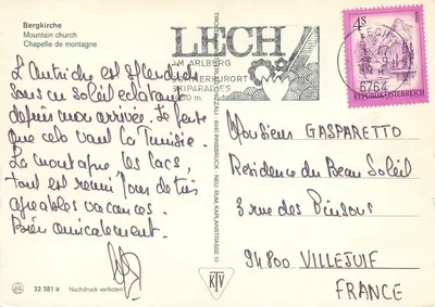 Capela de montanha — Lech am Arlberg — editor KTV, n° 32 381 a — Verso