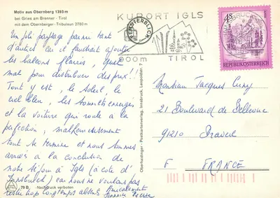 Vista do Tirol — Obernberg 1393 m — editor Oberhaideringer Postkartenverlag, n° 79 B — Verso