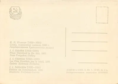Pinhas iluminados pelo sol — I. I. Schischkin (1832-1898) — Editor: Tipografia Experimental VNIIIPP — Verso