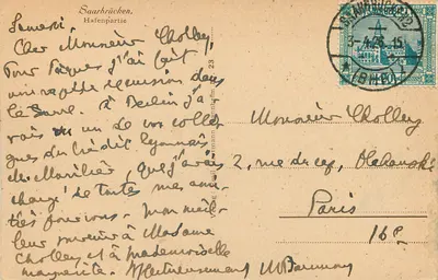Saarbrücken, Hafenpartie — widok portu z łodziami — wydawca nie widoczny — Rewers