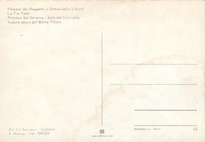 San Marino — panoramic view and monuments — Ed. La Souvenir - Scalette — Back