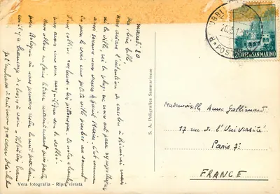República de S. Marino — Panorama delle Tre Torri — S.A. Poligrafica Sammarinese — Verso