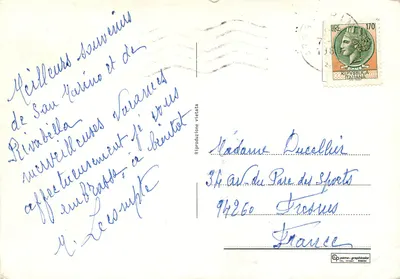 San Marino — panoramic view with postage stamp — publisher Pama-Graphicolor — Back