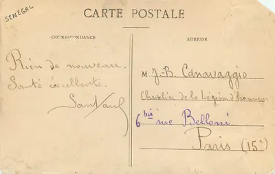 Bilhete postal antigo Senegal Mulher — Verso