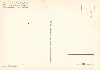 Fadiouth — Magazyny z mąką — Wydawnictwo Africa, Dakar — Rewers