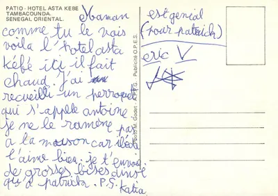 Hôtel Asta Kébé — Wschodni Senegal — Publicité O.P.E.S. — Rewers