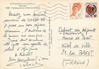 Rozkwitający drzewo w Dakarze — Republika Senegalu — wydawca A.D.P. nr 374 — Rewers
