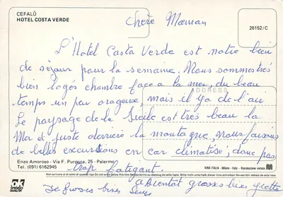 Hotel Costa Verde — Cefalù — wydawca Kina Italia, n° 26152/C — Rewers