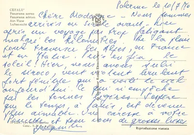 Tarjeta postal moderna Panorama aéreo de Cefalú — Reverso