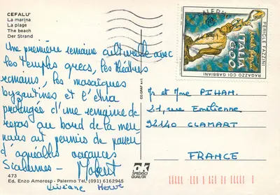 Cefalù — Widok portu z łodziami — Wyd. Enzo Amoroso, nr 473 — Rewers