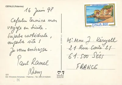 Cefalù — widok panoramiczny i zabytki — Wyd. Vincenzo Amoroso, nr 531 — Rewers