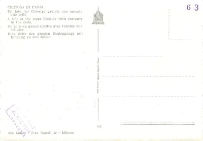 Certosa di Pavia — Klasztor — Wyd. Muzio, nr 165 — Rewers