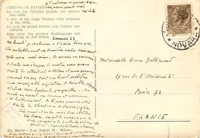 Certosa de Pavia — Claustro — Ed. Muzio, Milão — Verso