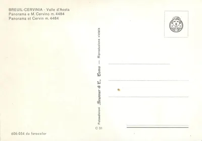 Breuil-Cervinia - Valle d'Aosta — Panorama Wysokiego Cervina m. 4484 — Brunner & C. Como — Rewers