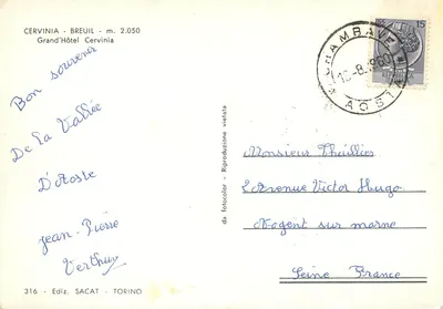 Cervinia - Breuil - m. 2.050 — Grand'Hôtel Cervinia — Éd. SACAT n°316 — Rewers