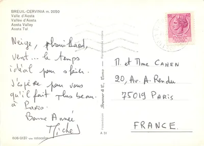 BREUIL-CERVINIA m. 2050 — Dolina Aosty — wydawca Brunner & C. nr A 31 — Rewers