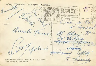 Cesenatico - Hotel Touring - Aleja Rzymu — wydawca Eaiz. Vincenzi Agostino, nr 20 — Rewers