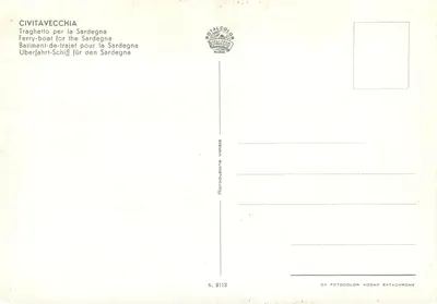 Civitavecchia — Tramwaj do Sardynii — Rotalcolor Milano N. 9113 — Rewers