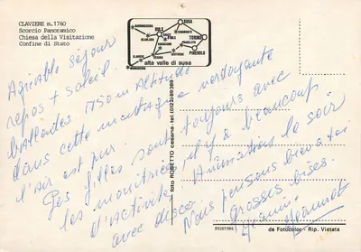 Clavière m.1760 — panorama e igreja — editor Fotocolor Rip. Vietata — Verso