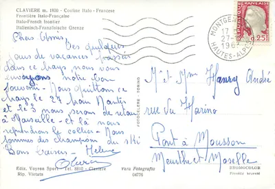 Clavière m. 1800 - Granica włosko-francuska — Wyd. Voyron Sport, Przejazd zabroniony — Rewers