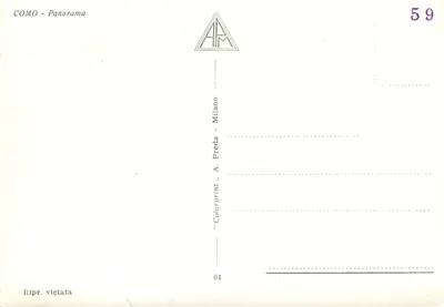 Como - Panorama — vista panorâmica — A. Preda, Milano, n° 59 — Verso