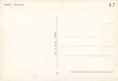 Como — Panorama — Editor A. Preda, Milão, n° 37 — Verso