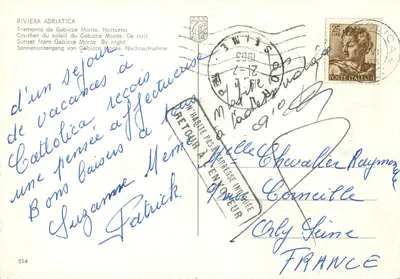 Zachód słońca w Gabicce Monte — Riwiera Adriatycka — wydawca nieznany, nr 514 — Rewers