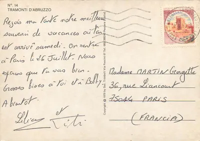 Zachód słońca nad morzem — Abruzzo — wydawca Tramonti d'Abruzzo, nr 14 — Rewers