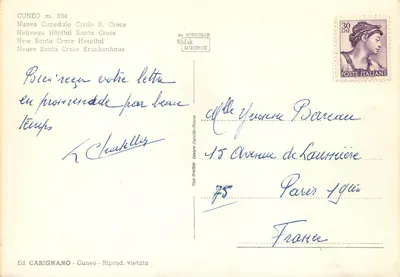 Cuneo — Nowy Szpital Santa Croce — Wyd. Carignano, nr 534 — Rewers