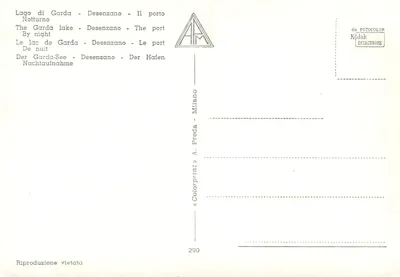 Port Desenzano na jeziorze Garda — widok nocny — A. Preda Milano, nr 290 — Rewers