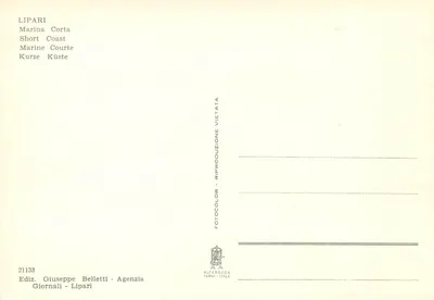 Lipari — Marina Corta — Ediz. Giuseppe Belletti - Agenzia Giornali - Lipari — Verso