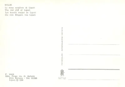 Os recifes vermelhos de Lipari — Éolias — Editor Elite Eoliana, n° 64419 — Verso