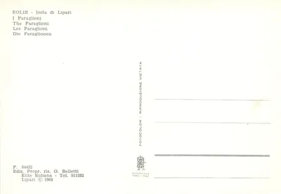 Os Faraglioni — Ilha de Lipari — Edição Elite Eoliana — Verso