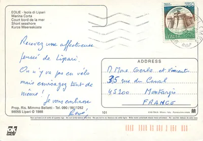 Lipari — Marina Corta — Prop. Ris. Mimmo Belletti — Verso