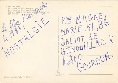 Erypcja Etny — Wzgórze północno-wschodnie widziane z centrum — Fotometalgrafica Bologna n°190 — Rewers