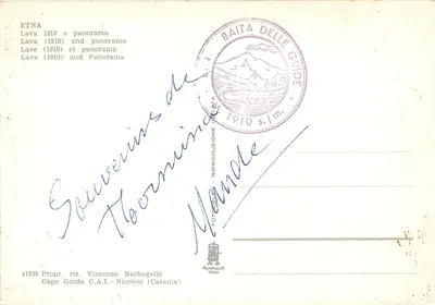 Etna — Lava 1910 und Panorama — Baita delle Guide, Nicolosi (Catania) — Rückseite