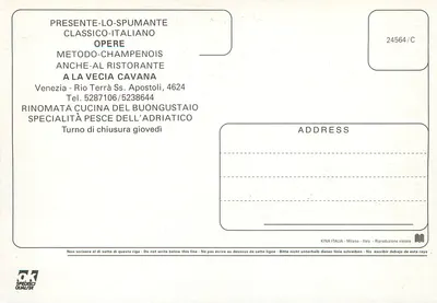 Restauracja w Wenecji — specjał z ryb — wydawca Kina Italia, nr 24564/C — Rewers