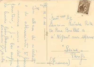 Arranjo de rosas vermelhas — editor L.G.B. PEBENTI, Bergamo, n° 394 — Verso