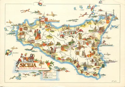 Sicília — Carta turística ilustrada — Edições Saiga Già & G. Palermo