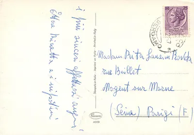 Zamknięty w śniegu pod gwiazdami — Wesołych świąt i nowego roku — Becamì, n° 4669 — Rewers
