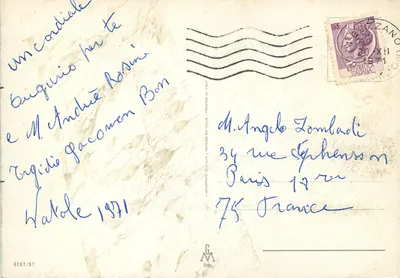 Narodziny i zimowy krajobraz — Wesołych świąt i nowego roku — wydawca G.M. n°6267/67 — Rewers