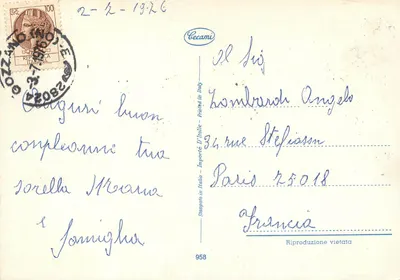 Trzy czerwone róże — Bon Onomastico — Cecami nr 958 — Rewers