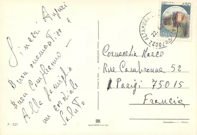 Arranjo de flores — Sincéri Auguri — Sogema MARZARI S.p.A. Schio — Verso