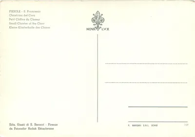 Fiesole - S. Francesco — Mały kloster chóralny — Wydawnictwo Giusti di S. Becocci - Florenca — Rewers
