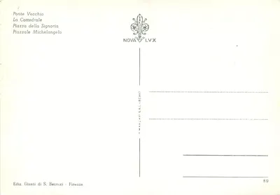 Florenca — Most Vecchio, Duomo, Palazzo Vecchio, Piazza Michelangelo — wydawca Nova Lux, n°89 — Rewers