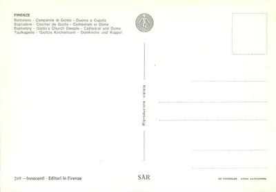 Florence — Katedra, Dach i Zegar Giottowego — Innocenti — Wydawca w Florencji, nr 249 — Rewers