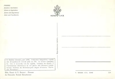 Florence — Catedral y Baptisterio — Edición Giusti di S. Becocci, n°534 — Reverso