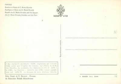 Florencio — Bazylika i Plac św. Marii Nowej — Wydawnictwo Giusti di S. Becocci — Rewers