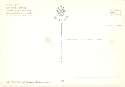 Florenca — Panoramiczny widok wieczorem — wyd. Gino Giusti di Becocci, nr 518 — Rewers