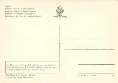 Baptistério - Porta do Paraíso (Ghiberti) — obra de Lorenzo Ghiberti — edição Nova LVX — Verso